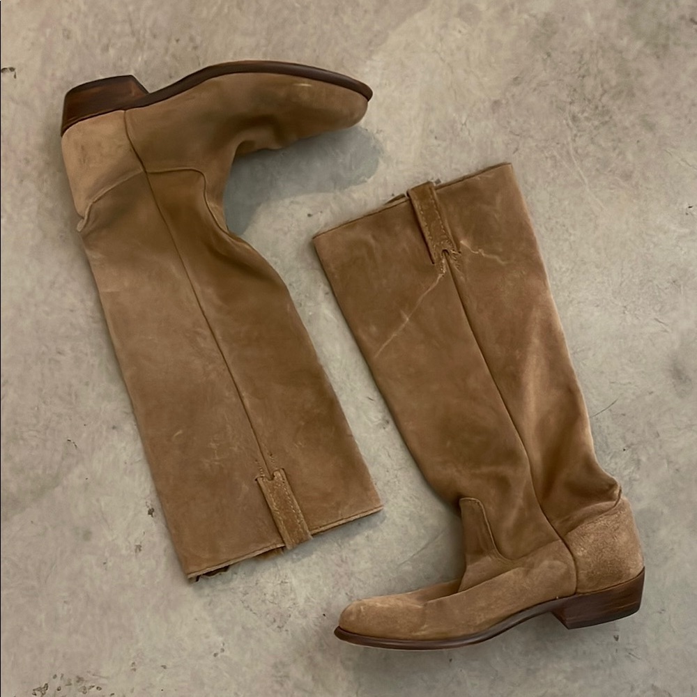 Frye Tan Suede Heeled Boots